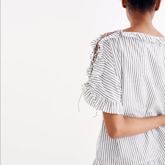 Madewell - Ruffled Lace-Up Top in Stripe, size XS - Picture 4 of 4